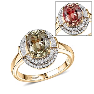 Luxoro AAA Turkizite and G-H I2 Diamond 3.55 ctw Sunlit Majesty Ring in 10K Yellow Gold (Size 9.0) 