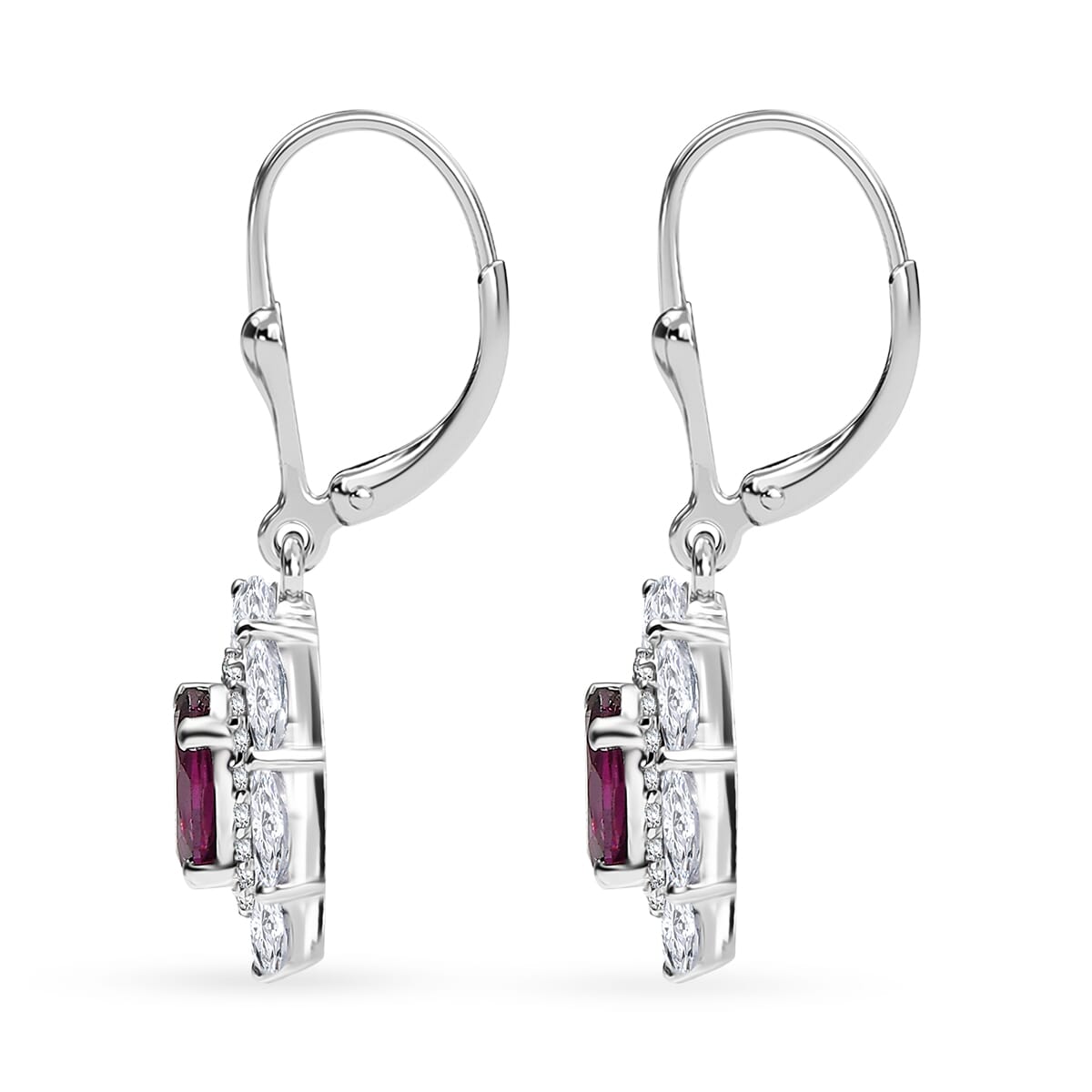 D'Joy Orissa Rhodolite Garnet and White Zircon 4.00 ctw Floral Earrings in Rhodium Over Sterling Silver image number 4