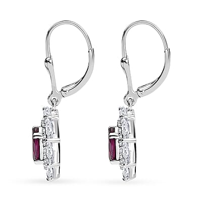 D'Joy Orissa Rhodolite Garnet and White Zircon 4.00 ctw Floral Earrings in Rhodium Over Sterling Silver