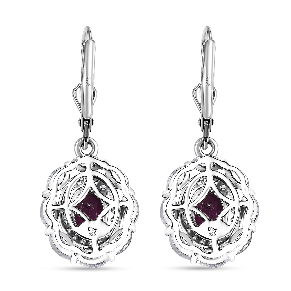 D'Joy Orissa Rhodolite Garnet and White Zircon 4.00 ctw Floral Earrings in Rhodium Over Sterling Silver