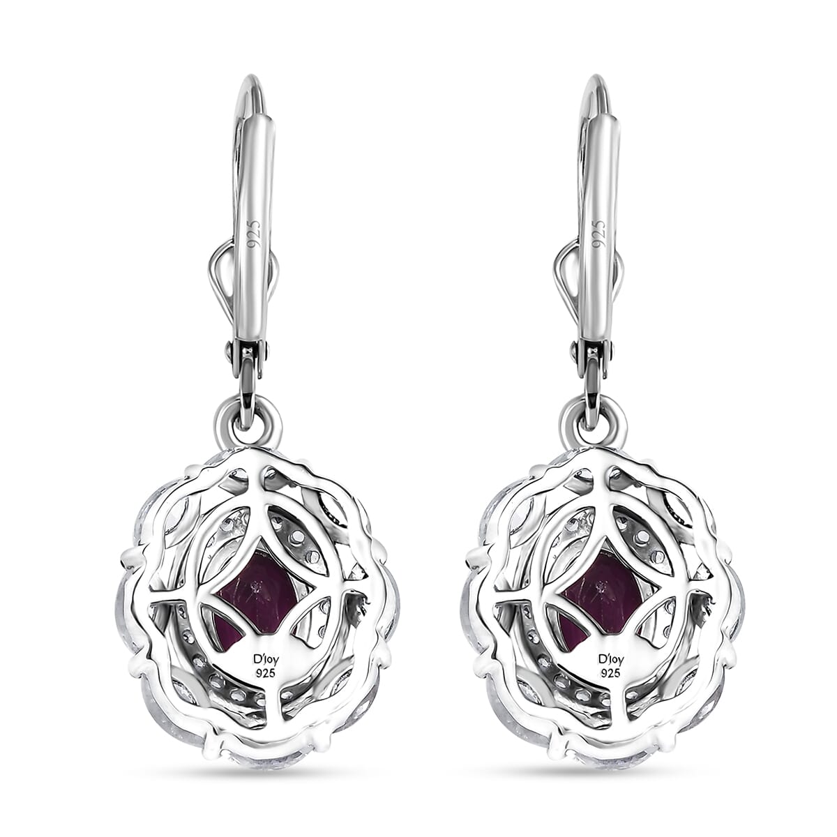 D'Joy Orissa Rhodolite Garnet and White Zircon 4.00 ctw Floral Earrings in Rhodium Over Sterling Silver image number 5