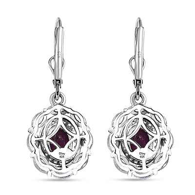 D'Joy Orissa Rhodolite Garnet and White Zircon 4.00 ctw Floral Earrings in Rhodium Over Sterling Silver