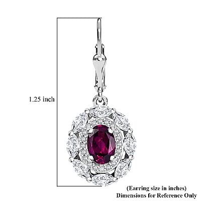 D'Joy Orissa Rhodolite Garnet and White Zircon 4.00 ctw Floral Earrings in Rhodium Over Sterling Silver