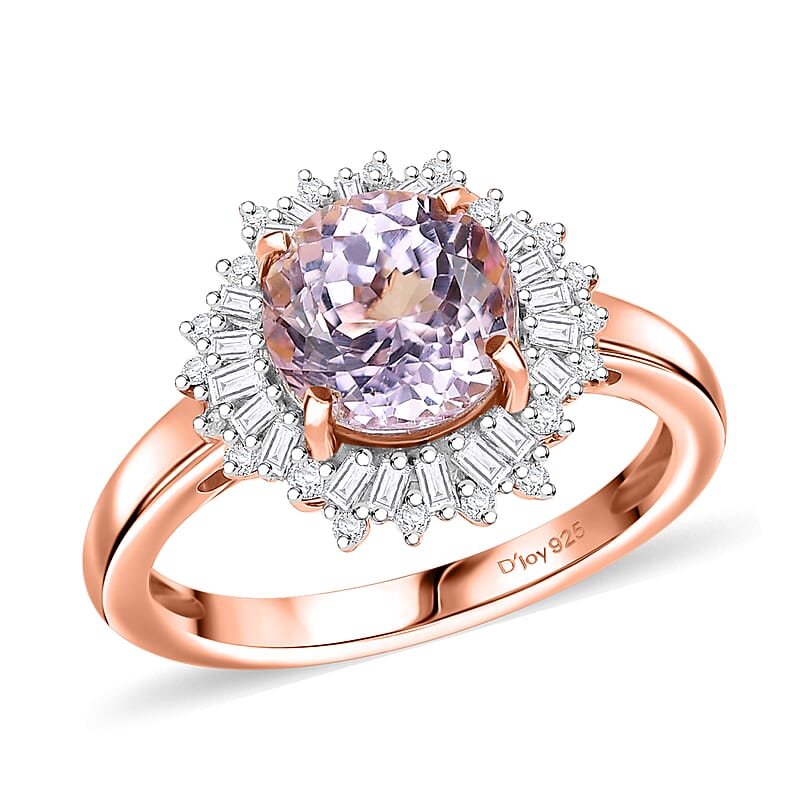 D'Joy Premium Martha Rocha Kunzite and Diamond 2.85 ctw Twilight Bloom Ring in 18K Vermeil Rose Gold Over Sterling Silver (Size 10.0)