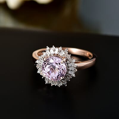 D'Joy Premium Martha Rocha Kunzite and Diamond 2.85 ctw Twilight Bloom Ring in 18K Vermeil Rose Gold Over Sterling Silver (Size 10.0)