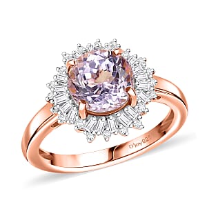 D'Joy Premium Martha Rocha Kunzite and Diamond 2.85 ctw Twilight Bloom Ring in 18K Vermeil Rose Gold Over Sterling Silver (Size 6.0)