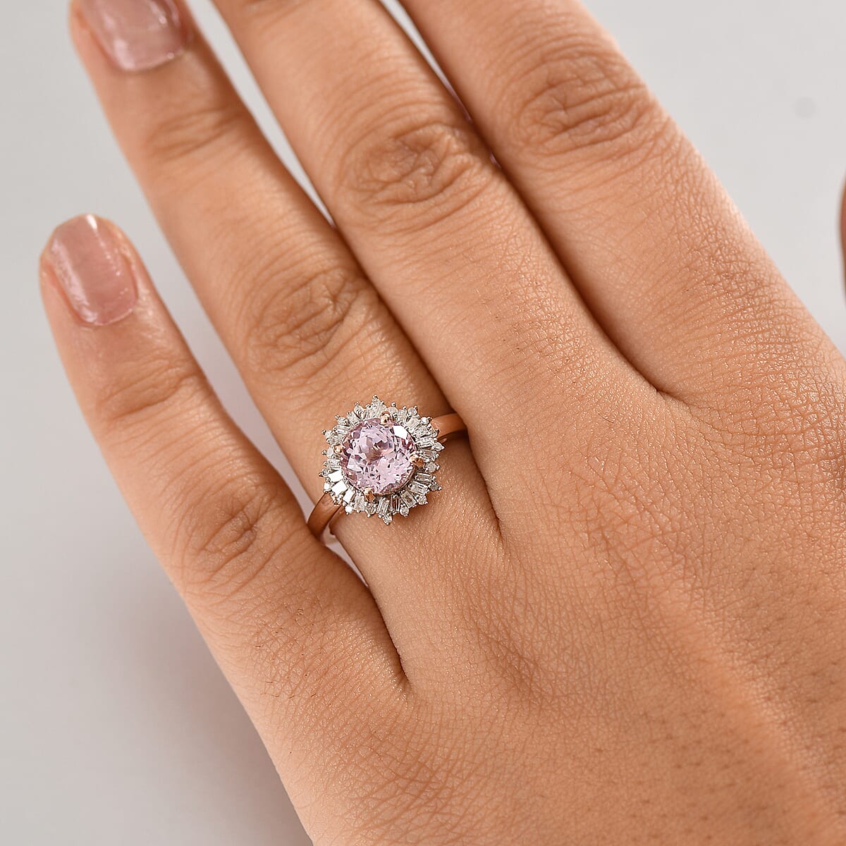 D'Joy Premium Martha Rocha Kunzite and Diamond 2.85 ctw Twilight Bloom Ring in 18K Vermeil Rose Gold Over Sterling Silver (Size 7.0) image number 2