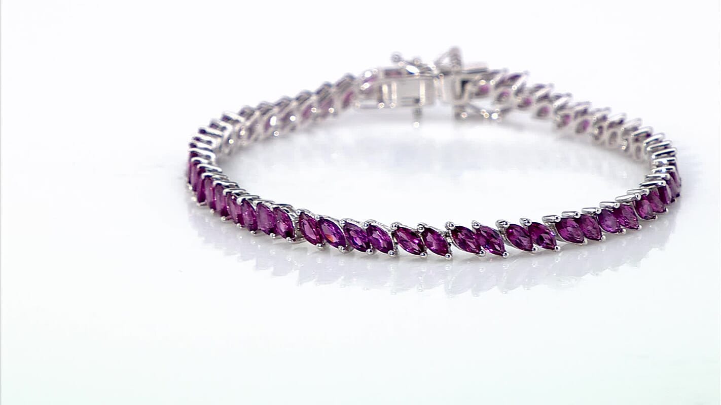 Orissa Rhodolite Garnet Bracelet in Rhodium Over Sterling Silver (7.25 In) 10.25 ctw