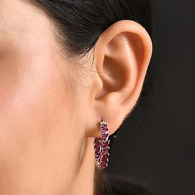D'Joy Orissa Rhodolite Garnet 5.70 ctw Vines Earrings in Rhodium Over Sterling Silver