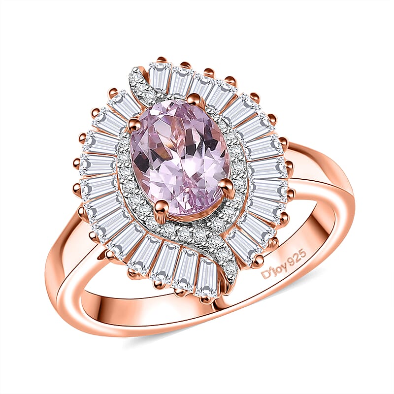 D'Joy Premium Martha Rocha Kunzite and Moissanite 2.50 ctw Dusk Embrace Ring in 18K Vermeil Rose Gold Over Sterling Silver (Size 6.0)