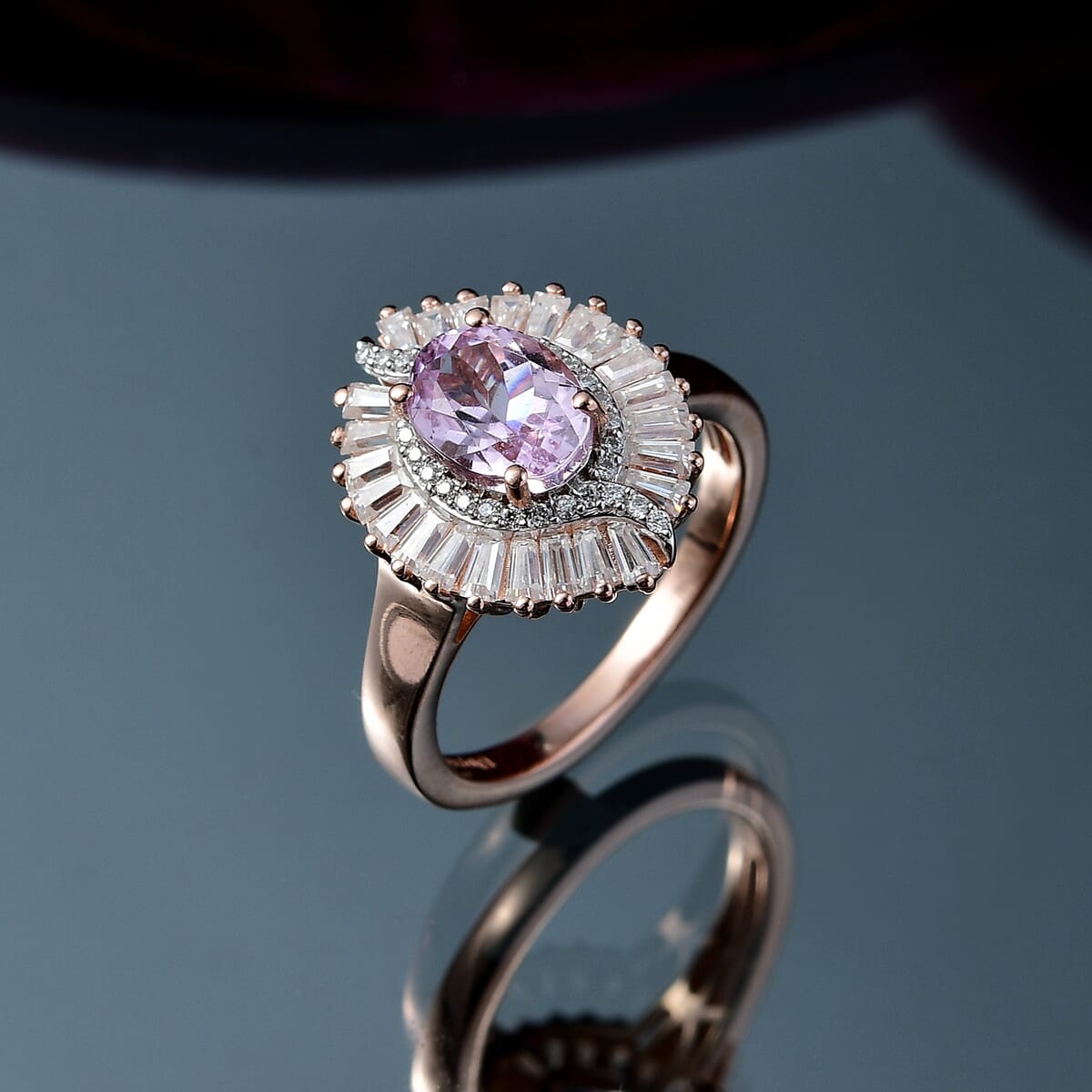 Premium Martha Rocha Kunzite, Moissanite Ring in 18K Vermeil RG Over Sterling Silver (Size 6.0) 2.50 ctw image number 1