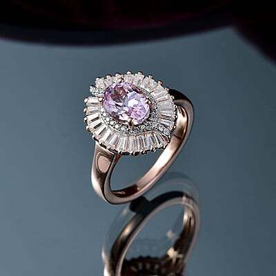 D'Joy Premium Martha Rocha Kunzite and Moissanite 2.50 ctw Dusk Embrace Ring in 18K Vermeil Rose Gold Over Sterling Silver (Size 6.0)