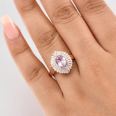 D'Joy Premium Martha Rocha Kunzite and Moissanite 2.50 ctw Dusk Embrace Ring in 18K Vermeil Rose Gold Over Sterling Silver (Size 6.0)