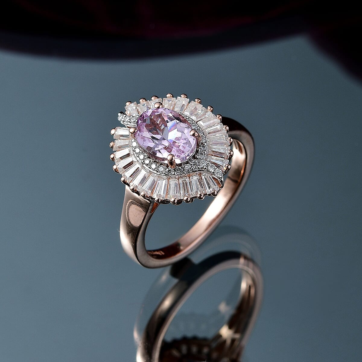 D'Joy Premium Martha Rocha Kunzite and Moissanite 2.50 ctw Dusk Embrace Ring in 18K Vermeil Rose Gold Over Sterling Silver (Size 7.0) image number 1