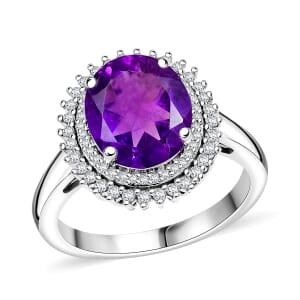 Karis African Amethyst and White Zircon 3.60 ctw Floral Ring in Platinum Bond (Size 10.0)