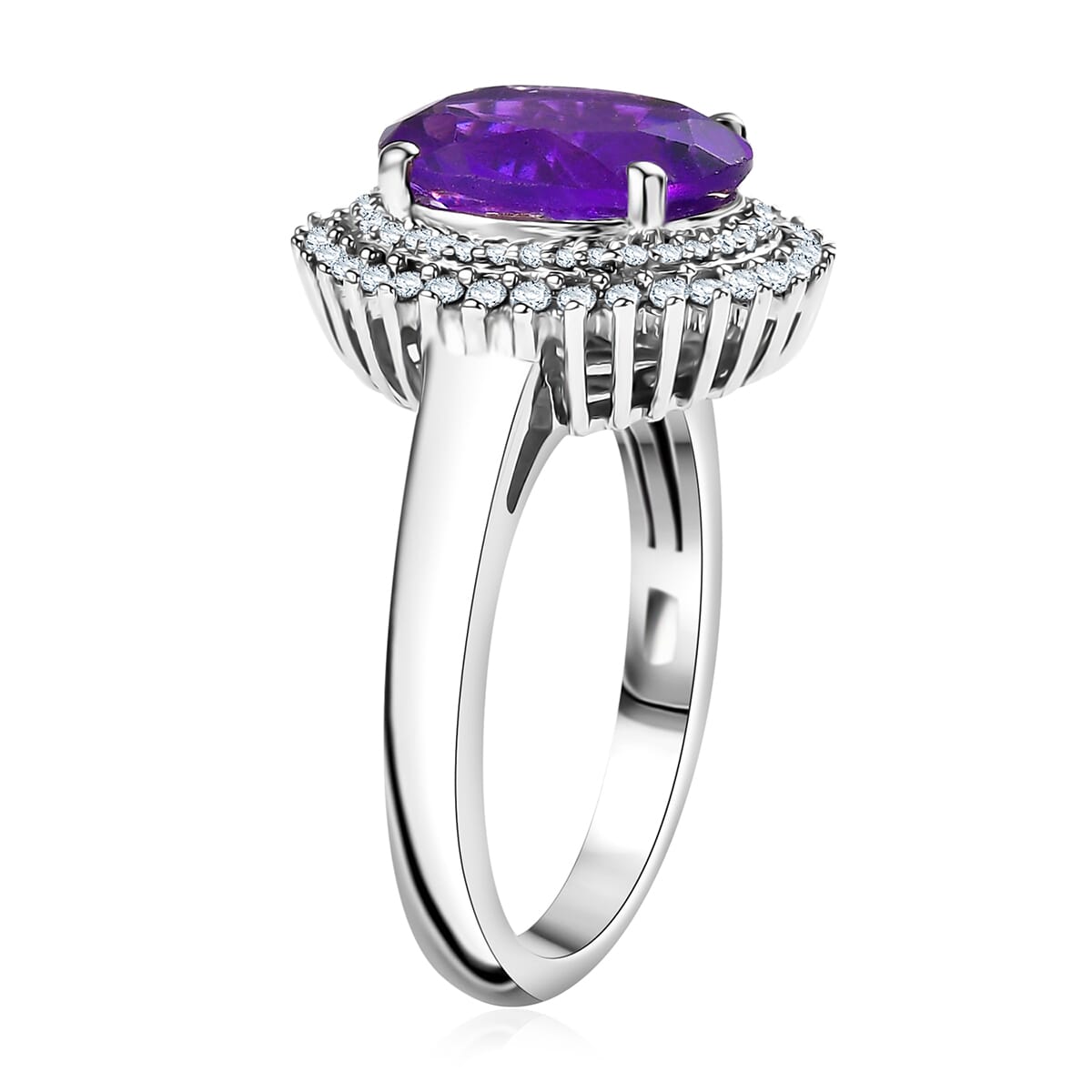 Karis African Amethyst and White Zircon 3.60 ctw Floral Ring in Platinum Bond (Size 10.0) image number 3
