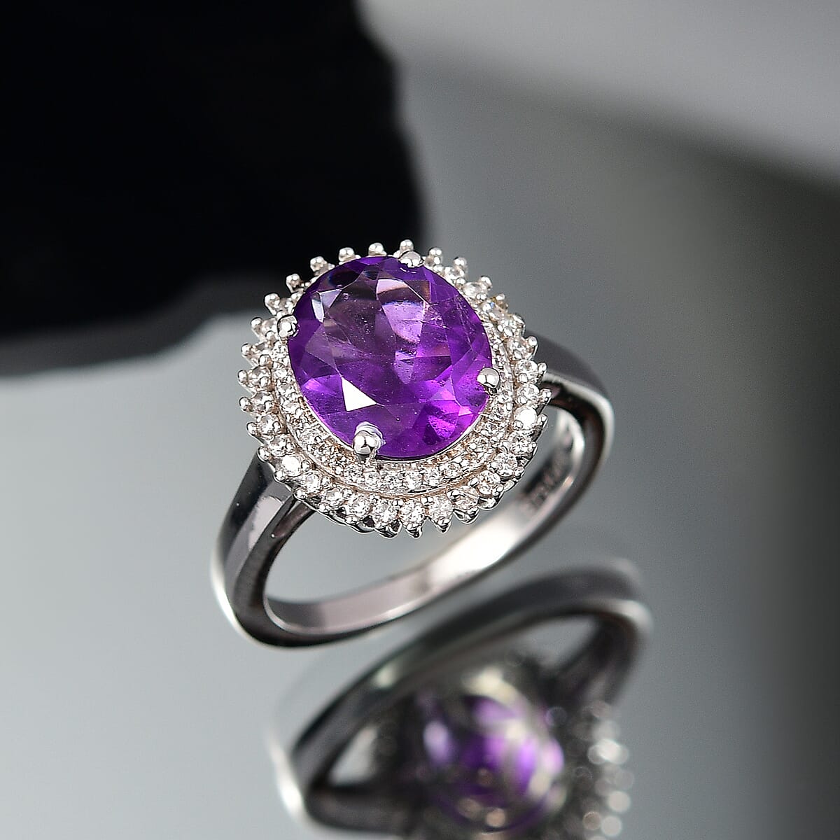 Karis African Amethyst and White Zircon 3.60 ctw Floral Ring in Platinum Bond (Size 8.0) image number 1