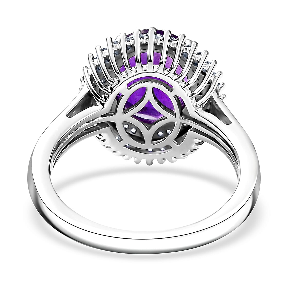Karis African Amethyst and White Zircon 3.60 ctw Floral Ring in Platinum Bond (Size 8.0) image number 4