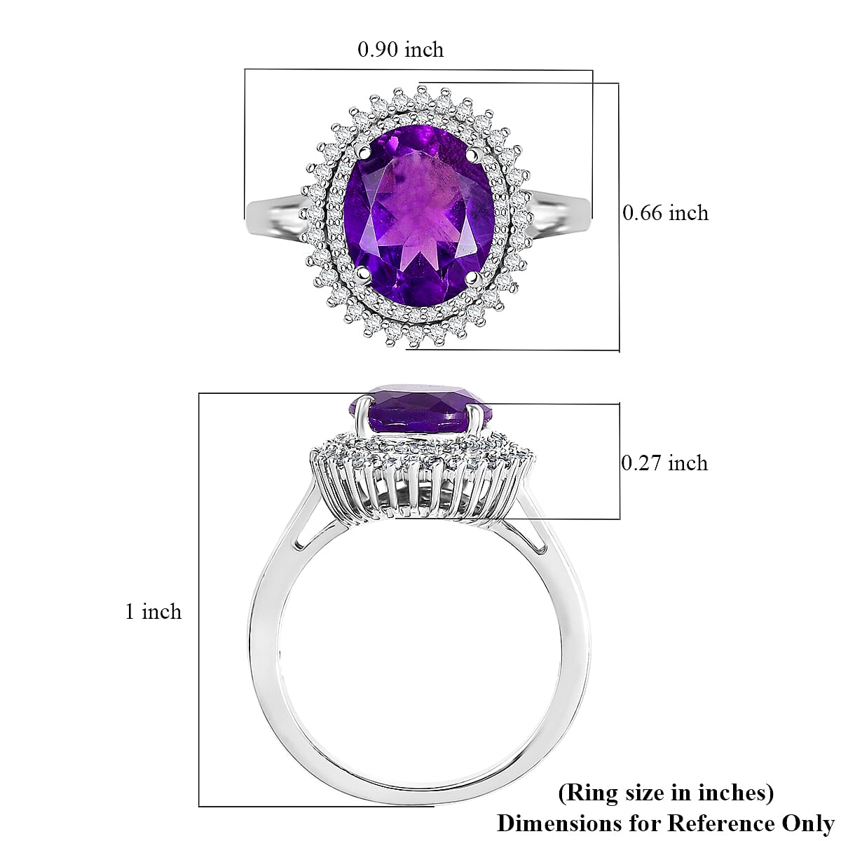 Karis African Amethyst and White Zircon 3.60 ctw Floral Ring in Platinum Bond (Size 8.0) image number 5