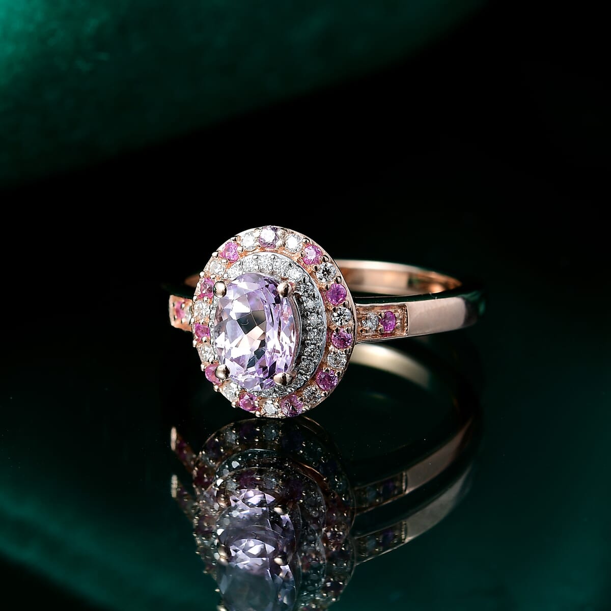 D'Joy Premium Martha Rocha Kunzite and Multi Gemstone 1.60 ctw Twilight Rosebud Ring in 18K Vermeil Rose Gold Over Sterling Silver (Size 10.0) image number 1