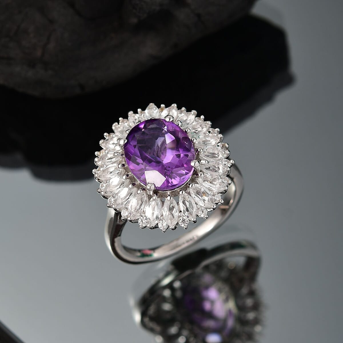 Karis African Amethyst, Multi Gemstone Ring in Platinum Bond 5.50 ctw image number 1