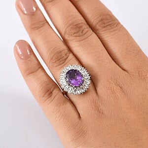 Karis African Amethyst and Multi Gemstone 5.50 ctw Sunflower Ring in Platinum Bond (Size 6.0)