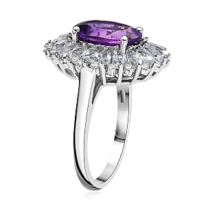 Karis African Amethyst and Multi Gemstone 5.50 ctw Sunflower Ring in Platinum Bond (Size 6.0)