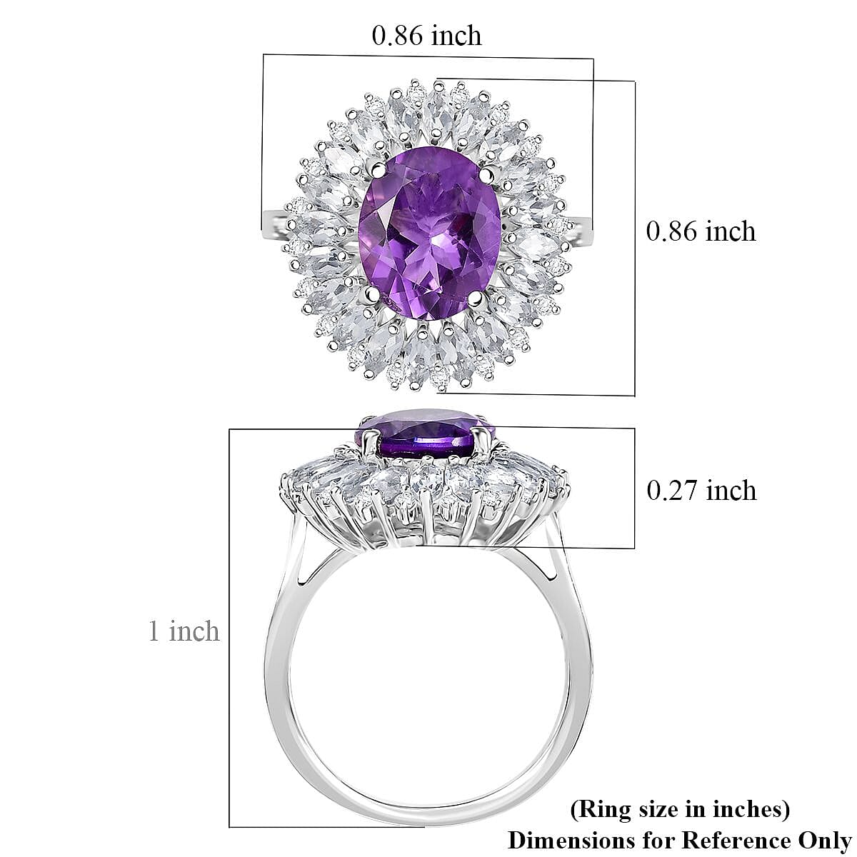 Karis African Amethyst and Multi Gemstone 5.50 ctw Sunflower Ring in Platinum Bond (Size 7.0) image number 5