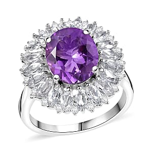 Karis African Amethyst and Multi Gemstone 5.50 ctw Sunflower Ring in Platinum Bond (Size 9.0)