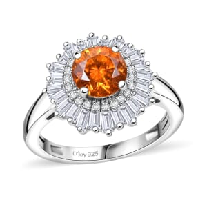 D'Joy Premium Picos Altos Sphalerite and Moissanite 2.70 ctw Solar Crown Ring in Rhodium Over Sterling Silver (Size 6.0)