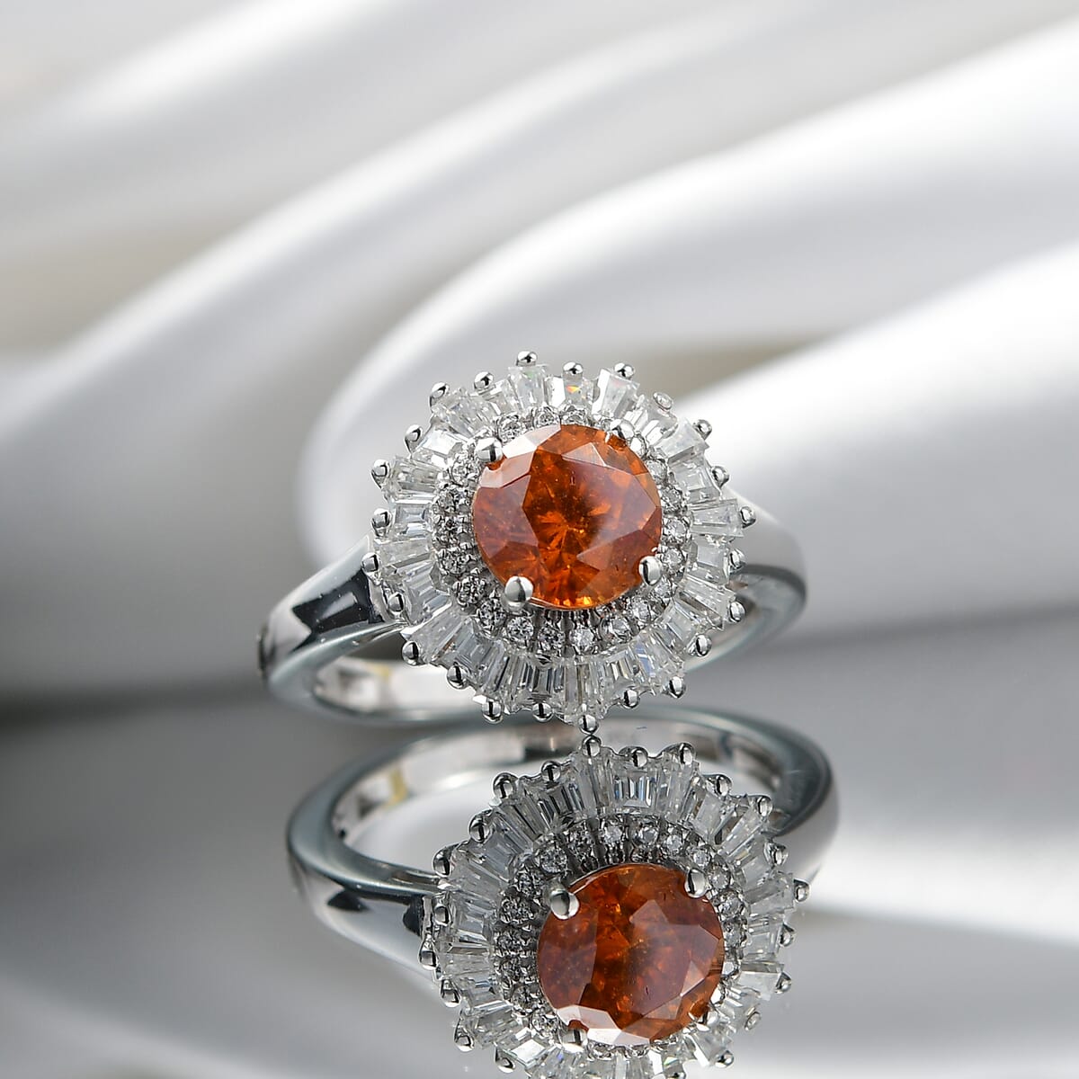 D'Joy Premium Picos Altos Sphalerite and Moissanite 2.70 ctw Solar Crown Ring in Rhodium Over Sterling Silver (Size 6.0) image number 1