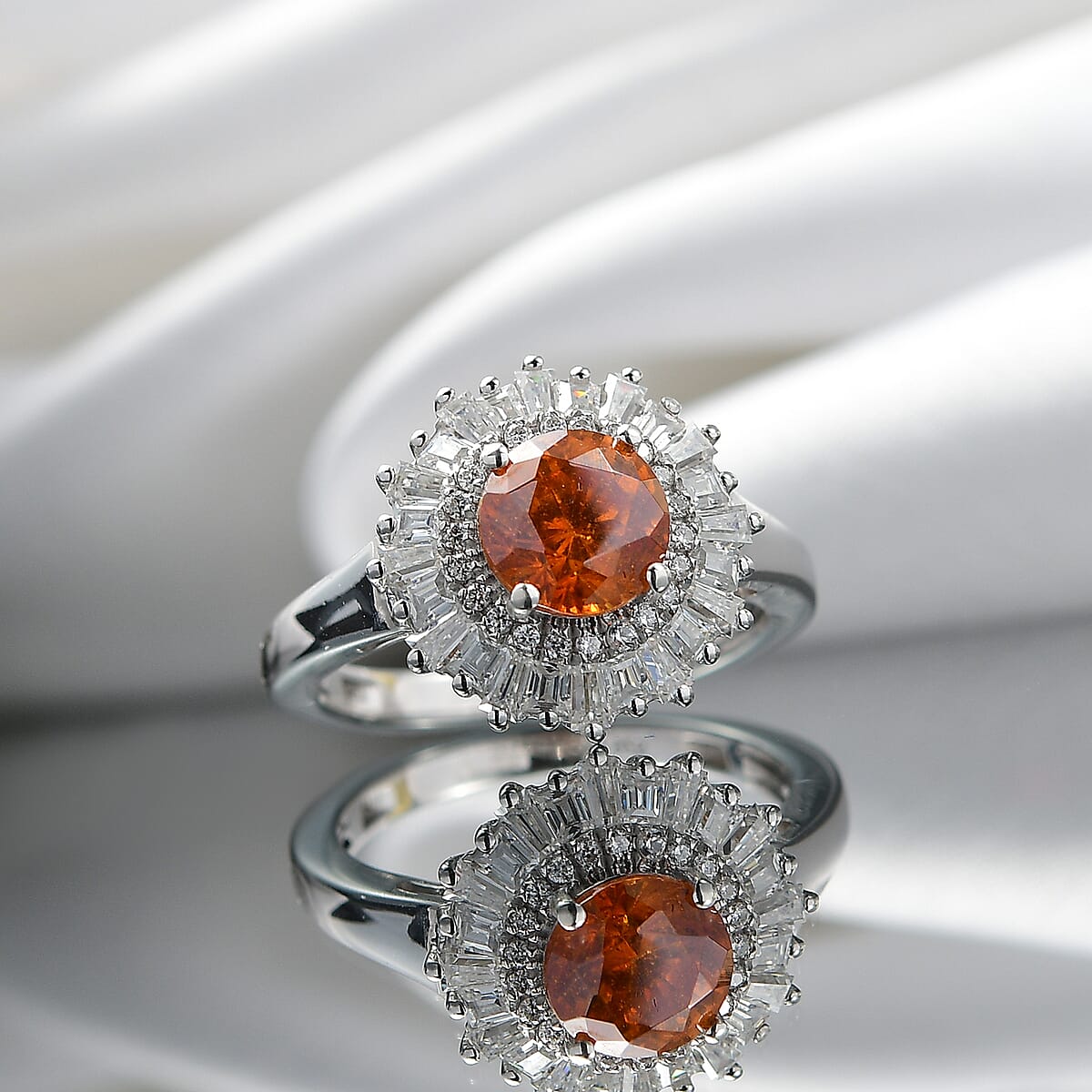 D'Joy Premium Picos Altos Sphalerite and Moissanite 2.70 ctw Solar Crown Ring in Rhodium Over Sterling Silver (Size 7.0) image number 1