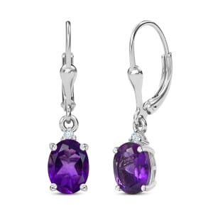 D'Joy African Amethyst and White Zircon 2.30 ctw Lever Back Earrings in Rhodium Over Sterling Silver 