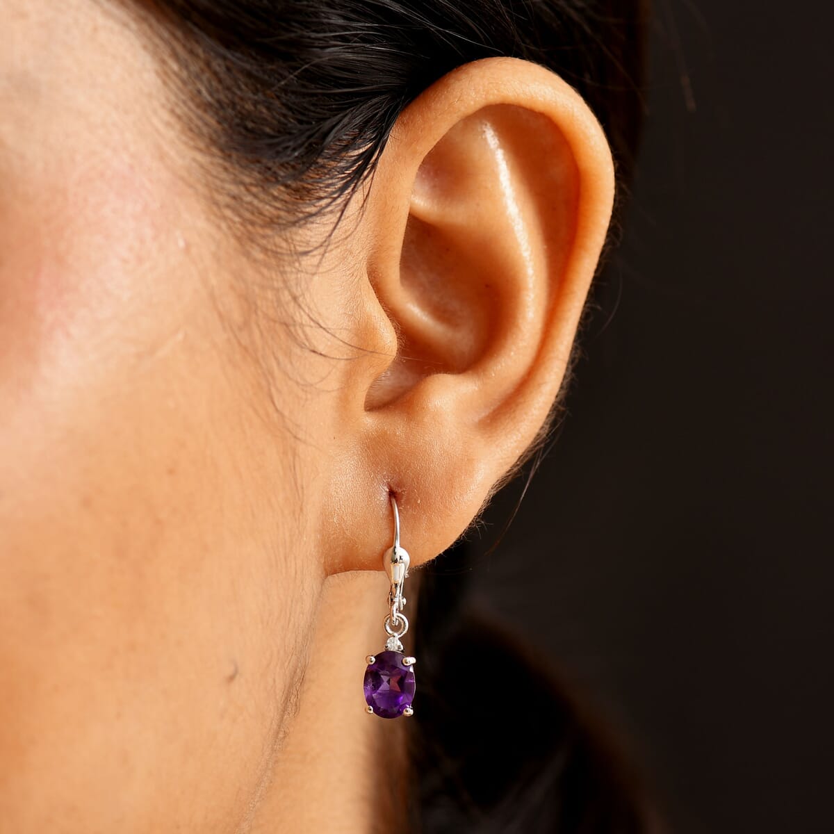 D'Joy African Amethyst and White Zircon 2.30 ctw Lever Back Earrings in Rhodium Over Sterling Silver  image number 2