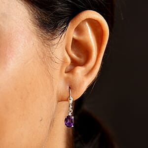 D'Joy African Amethyst and White Zircon 2.30 ctw Lever Back Earrings in Rhodium Over Sterling Silver 