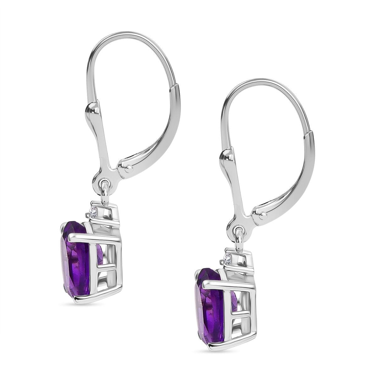 D'Joy African Amethyst and White Zircon 2.30 ctw Lever Back Earrings in Rhodium Over Sterling Silver  image number 3