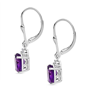 D'Joy African Amethyst and White Zircon 2.30 ctw Lever Back Earrings in Rhodium Over Sterling Silver 