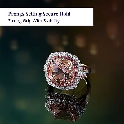 Mega Saving Luxoro 14K Yellow Gold AAA Marropino Morganite, Padparadscha Sapphire and White Diamond (I2) Classic Halo Ring (Size 11.0) 7.80 ctw