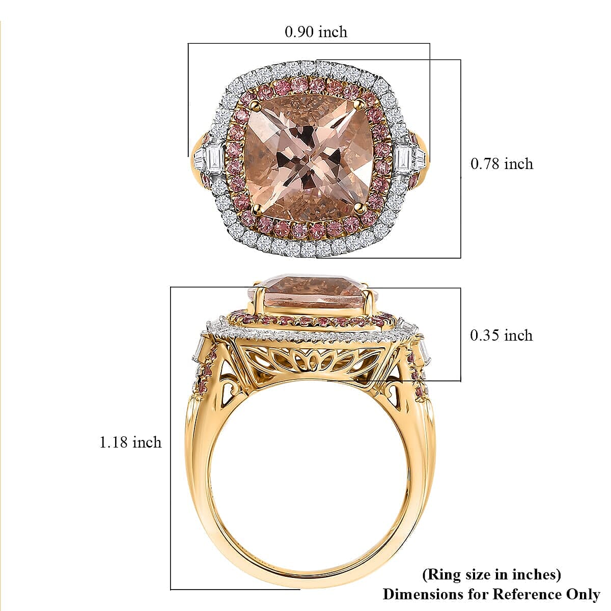 Luxoro 14K Yellow Gold AAA Marropino Morganite, Padparadscha Sapphire and White Diamond (I2) Classic Halo Ring (Size 5.0) 7.80 ctw image number 5