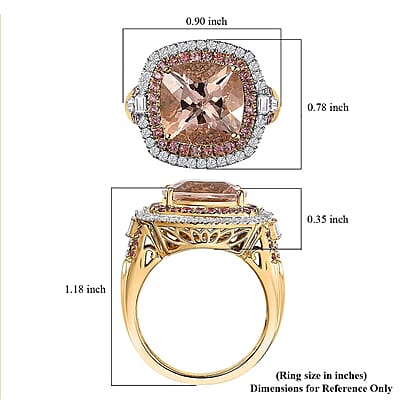 Luxoro AAA Marropino Morganite, Padparadscha Sapphire and White Diamond I2 7.80 ctw Classic Halo Ring in 14K Yellow Gold (Size 7.0)