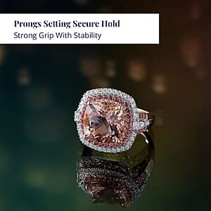 Luxoro 14K Yellow Gold AAA Marropino Morganite, Padparadscha Sapphire and White Diamond (I2) Classic Halo Ring (Size 7.5) 7.80 ctw