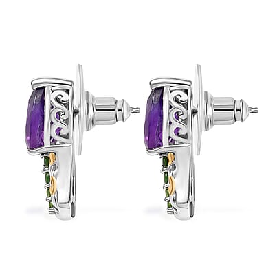 D'Joy African Amethyst and Chrome Diopside 2.65 ctw Bell Flower Earrings in 18K Vermeil YG and Platinum Over Sterling Silver 