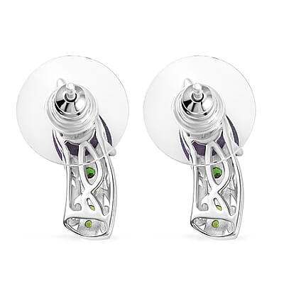 D'Joy African Amethyst and Chrome Diopside 2.65 ctw Bell Flower Earrings in 18K Vermeil YG and Platinum Over Sterling Silver 