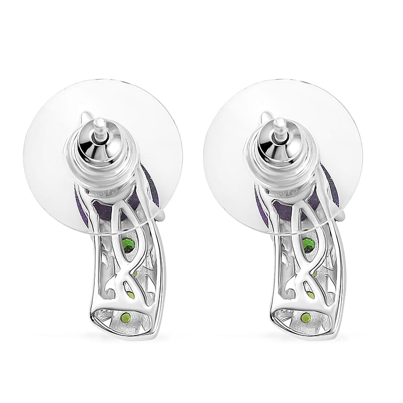 D'Joy African Amethyst and Chrome Diopside 2.65 ctw Bell Flower Earrings in 18K Vermeil YG and Platinum Over Sterling Silver 