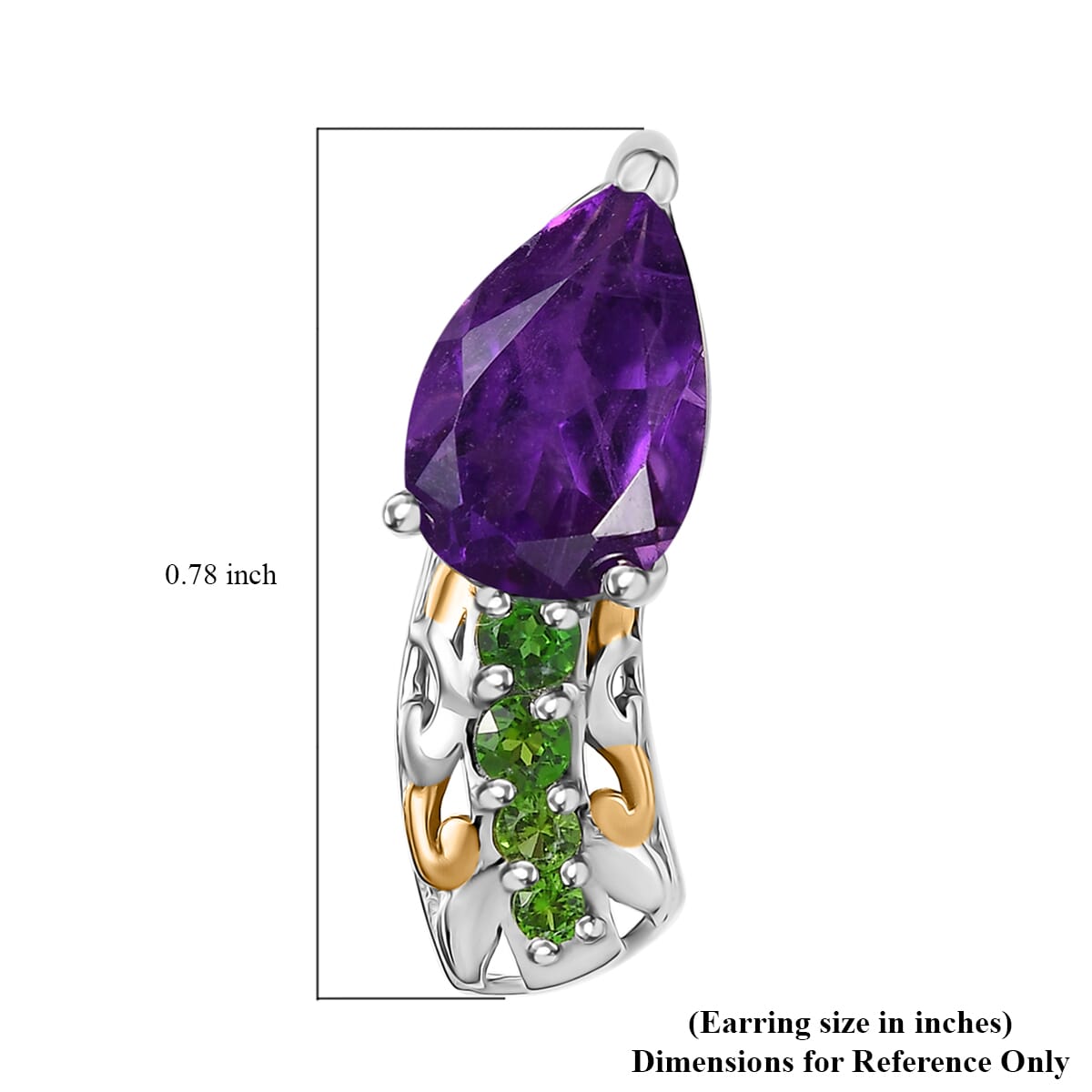 D'Joy African Amethyst and Chrome Diopside 2.65 ctw Bell Flower Earrings in 18K Vermeil YG and Platinum Over Sterling Silver  image number 5