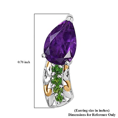 D'Joy African Amethyst and Chrome Diopside 2.65 ctw Bell Flower Earrings in 18K Vermeil YG and Platinum Over Sterling Silver 