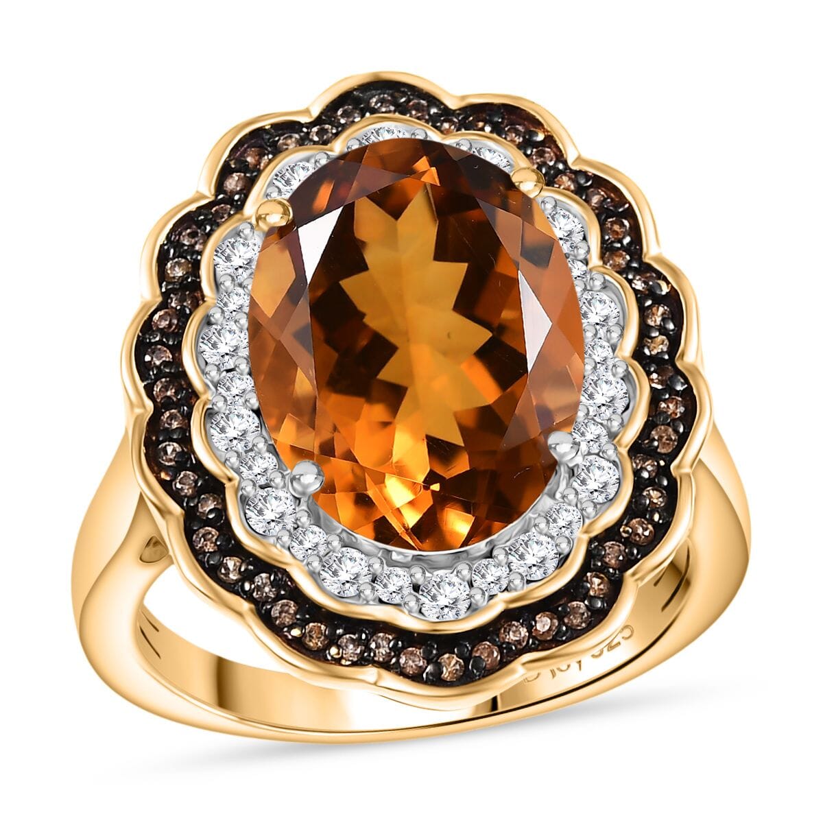 D'Joy Premium Santa Ana Madeira Citrine, White and Champagne Zircon Floral Ring in 18K Vermeil YG Over Sterling Silver (Size 10.0) 6.35 ctw image number 0