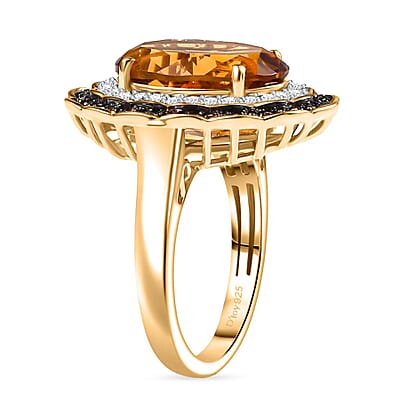 D'Joy Premium Santa Ana Madeira Citrine, White and Champagne Zircon Floral Ring in 18K Vermeil YG Over Sterling Silver (Size 10.0) 6.35 ctw