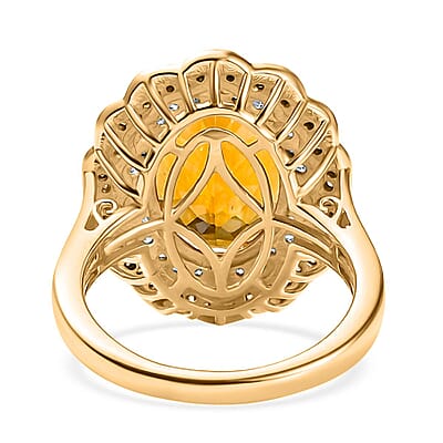 D'Joy Premium Santa Ana Madeira Citrine, White and Champagne Zircon Floral Ring in 18K Vermeil YG Over Sterling Silver (Size 10.0) 6.35 ctw