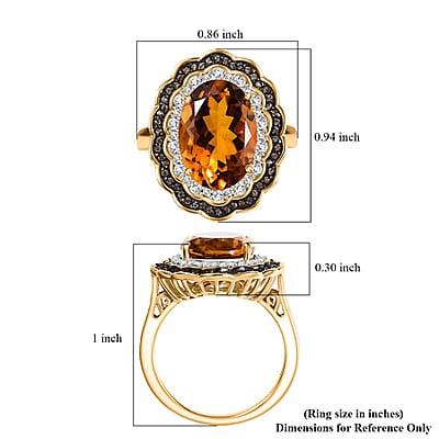 D'Joy Premium Santa Ana Madeira Citrine, White and Champagne Zircon Floral Ring in 18K Vermeil YG Over Sterling Silver (Size 10.0) 6.35 ctw